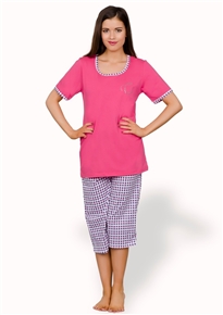Dámské pyžamo capri se vzorem barevné kostky